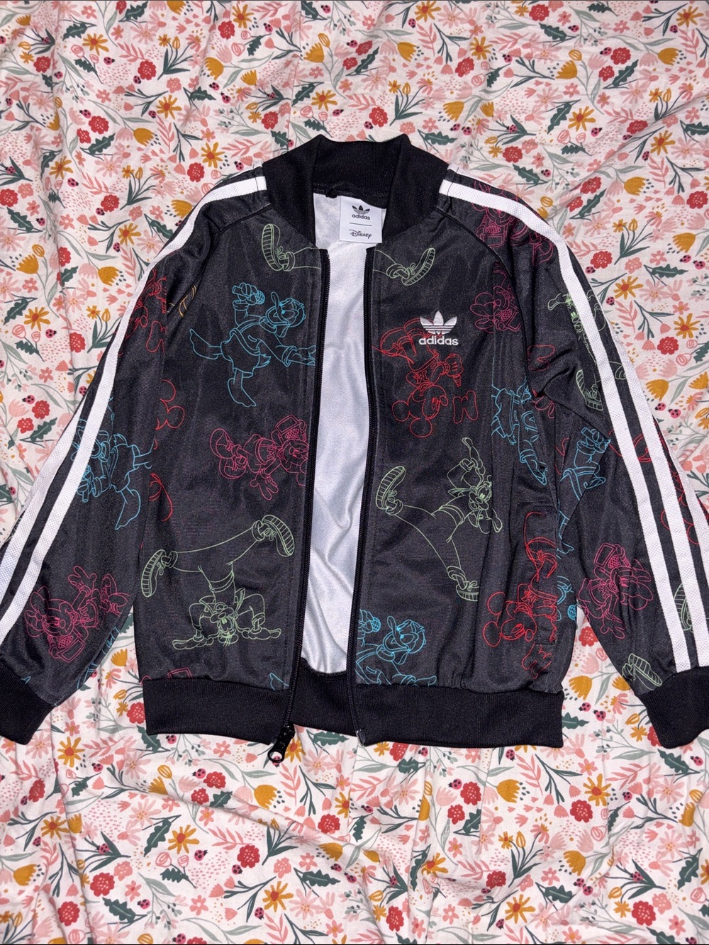 adidas Black Bomber Jacket with Multicolor Neon Character Outlines